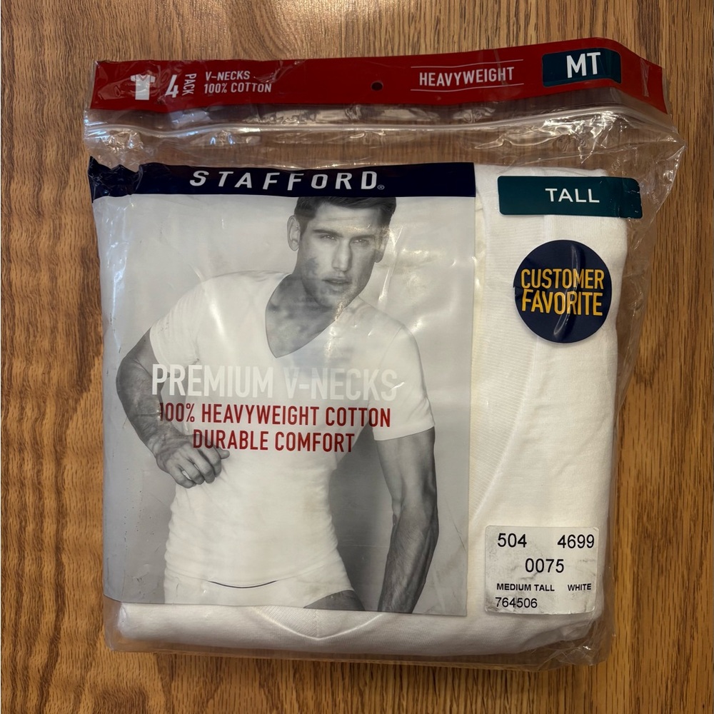 100% Cotton Stafford Premium White V-Neck T-Shirts size Medium